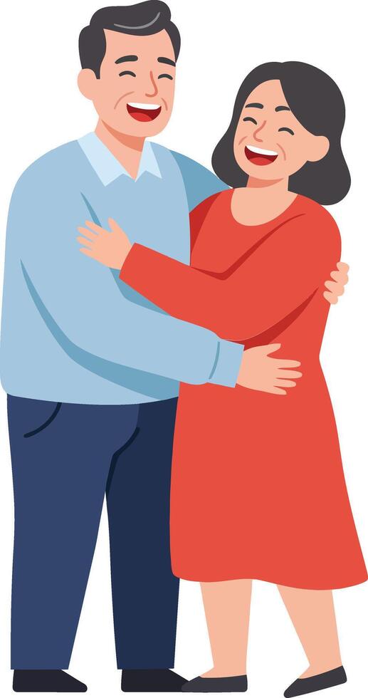 Happy couple embracing joyfully in a minimal flat design style showcasing love and connection in vibrant colors, illustration vector