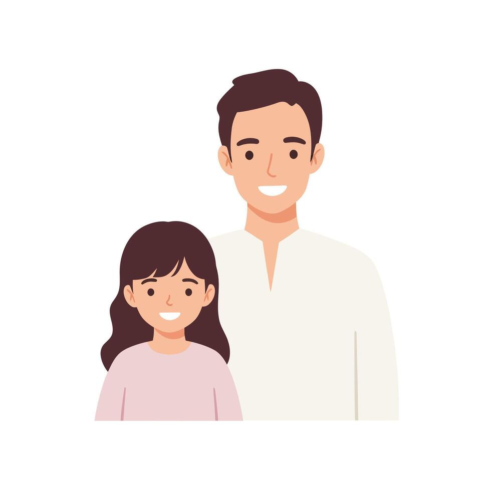 Happy father and daughter smiling together in a flat design style illustration showcasing a warm family bond and cheerful atmosphere vector