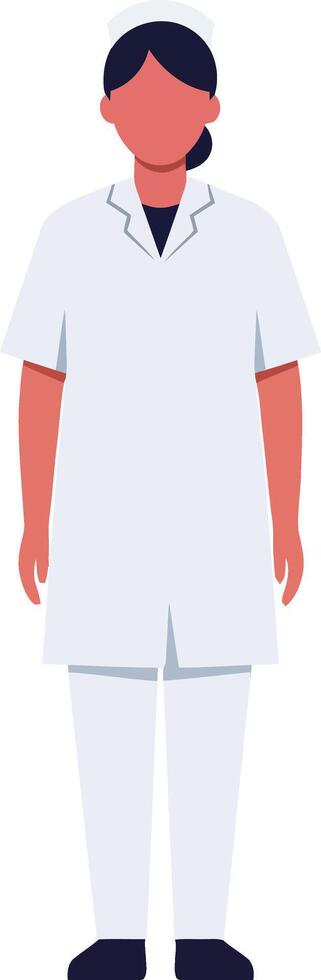 Professional healthcare worker in a white uniform standing confidently with a calm expression in a flat illustration vector