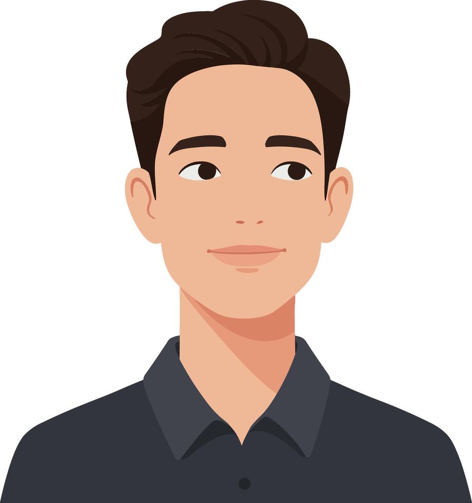 A young man with short dark hair wearing a grey shirt in a minimal style illustration showcasing a calm and approachable expression vector