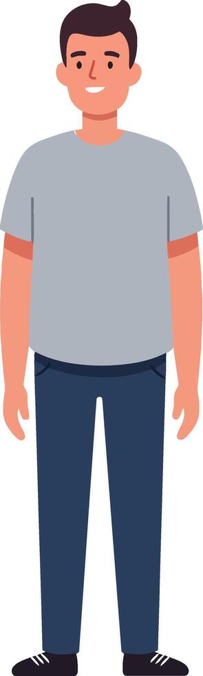 A cheerful young man standing confidently with a friendly smile in a minimal flat design style illustration vector