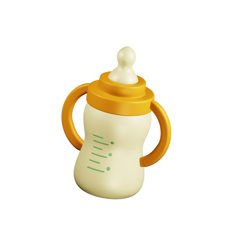 Cute 3D illustration of a baby bottle with nipple and markings. png