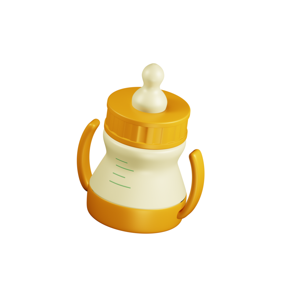 Cute 3D illustration of a baby bottle with side view on isolated background. png