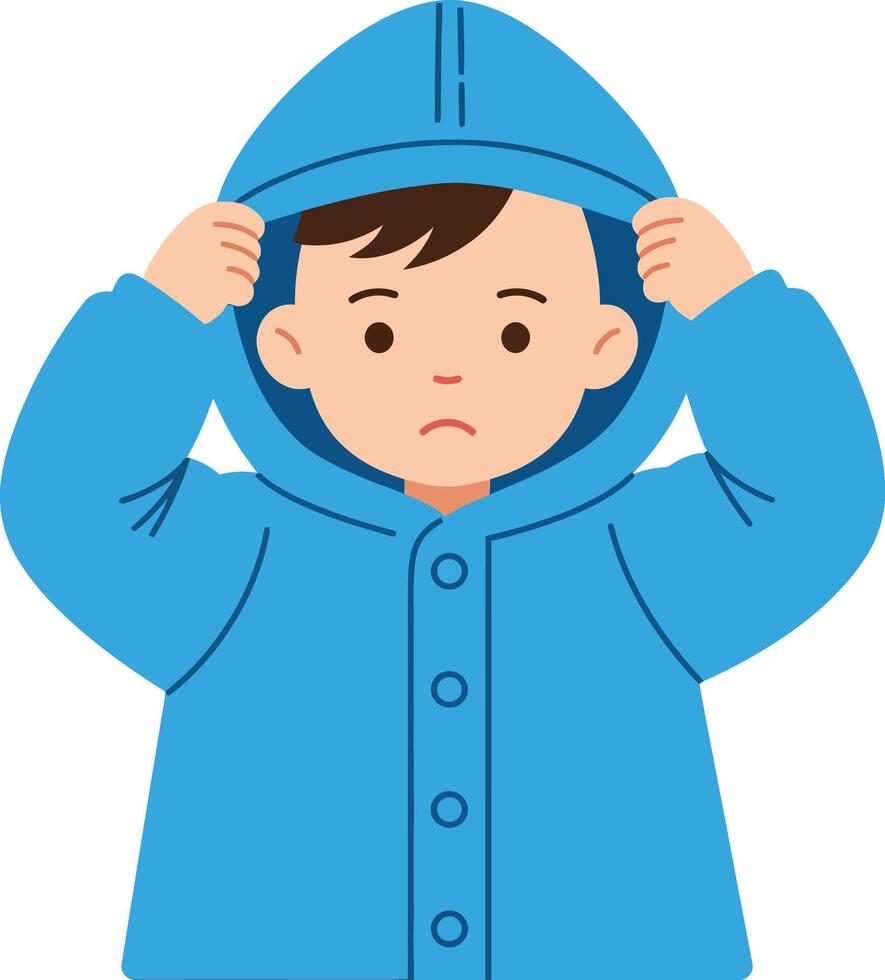A young boy adjusting his blue hoodie in a minimal and playful illustration depicting youthful expression and curiosity in a bright, cheerful atmosphere art vector