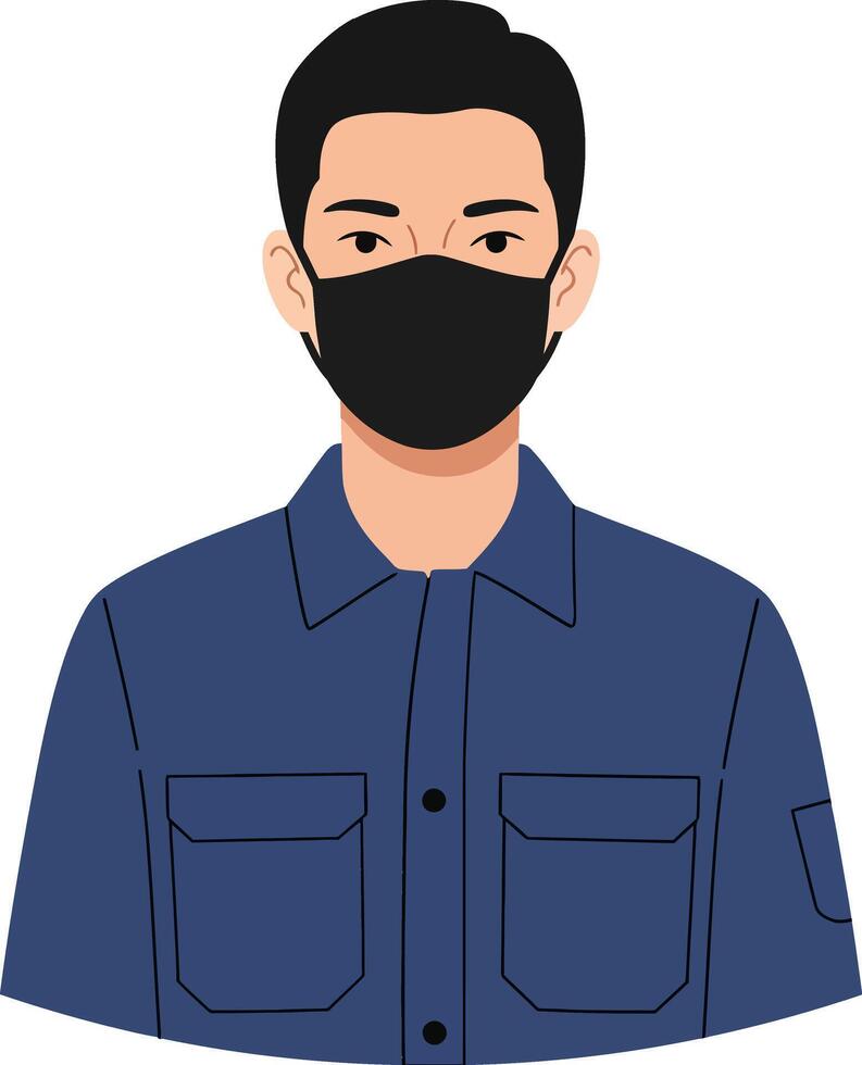 Young man wearing a black mask and blue shirt in a flat art style showcasing a modern and minimalist design vector
