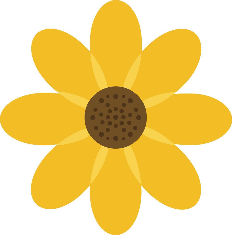 Bright yellow sunflower with rounded petals and a dark center in a flat design style showcasing cheerful and vibrant art vector