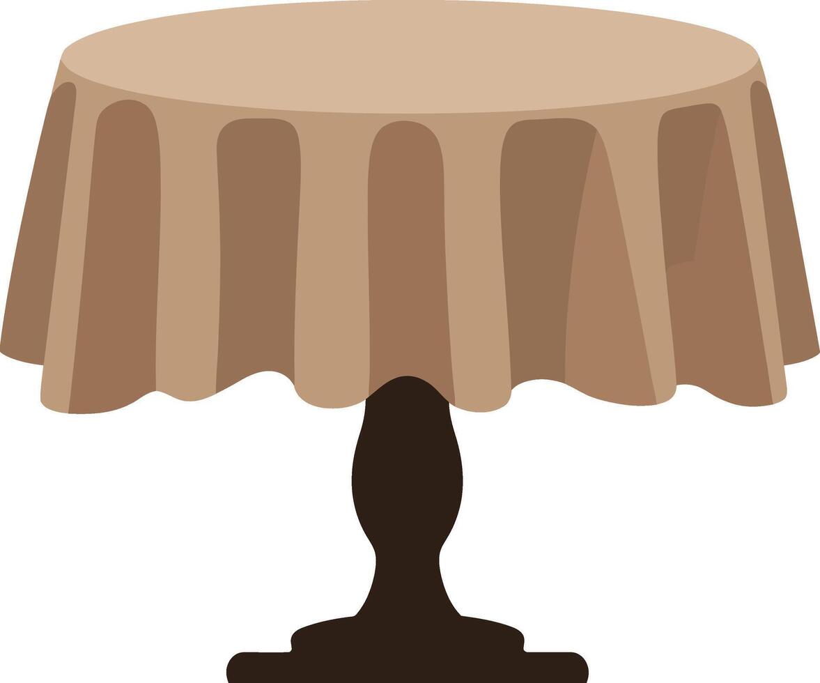 Round wooden dining table with a beige tablecloth in a flat design style, creating a warm and inviting atmosphere in art vector