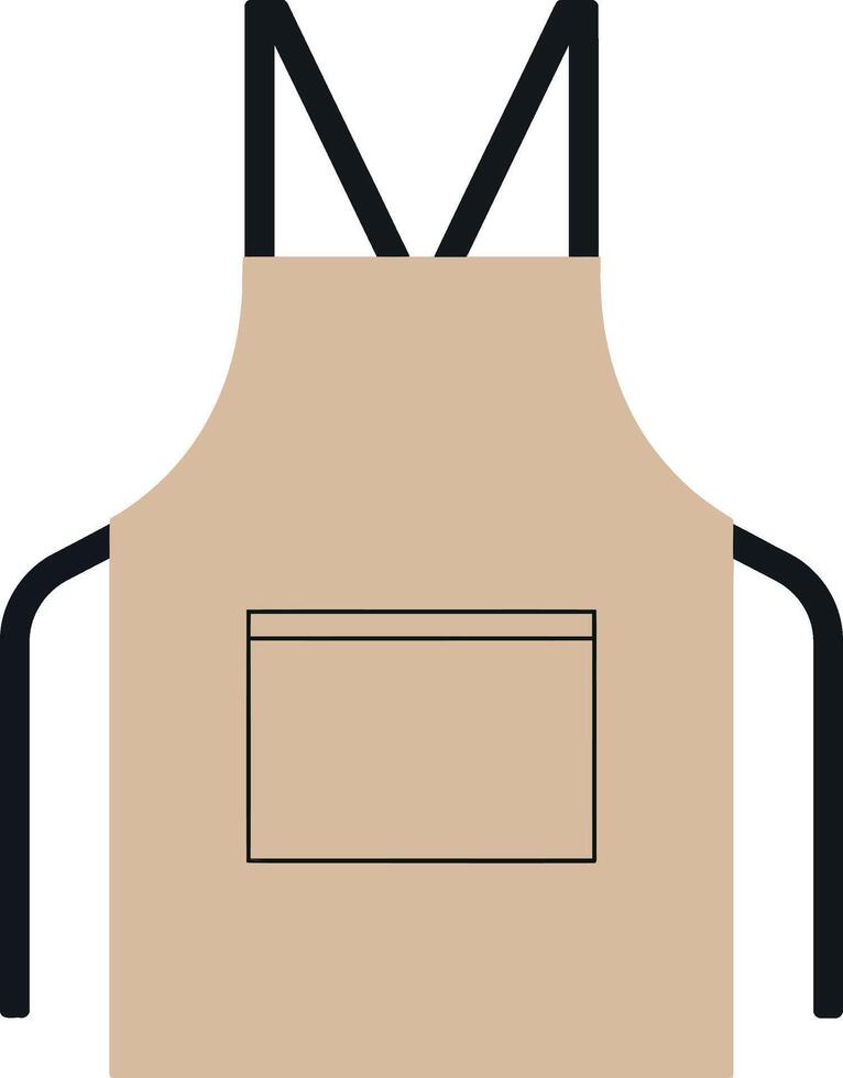 A simple brown apron with black straps, featuring a pocket, in a minimal design style, perfect for cooking, crafting, or artistic endeavors, illustration vector