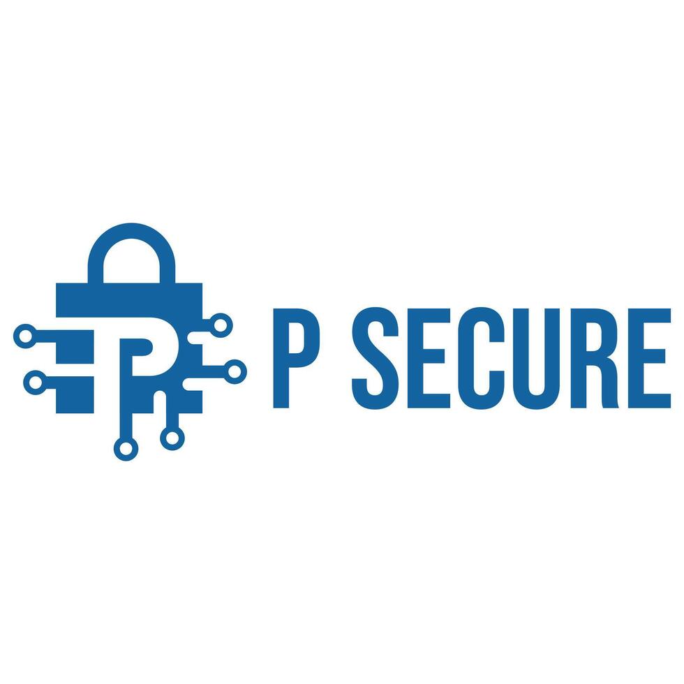 P letter cyber security flat minimalist logo design vector