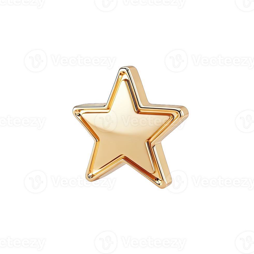 A gleaming golden star emblem with a glossy finish against a stark in a close up shot png