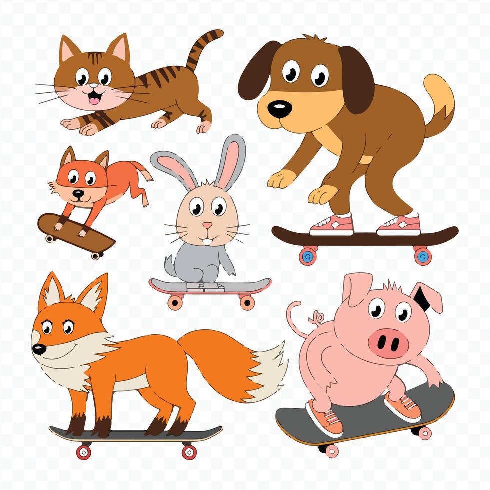 Cartoon animals on skateboards vector