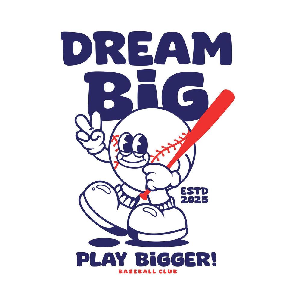 Funny cartoon character of baseball. Can be used as Sticker, posters, prints. Retro cartoon style. illustration vector