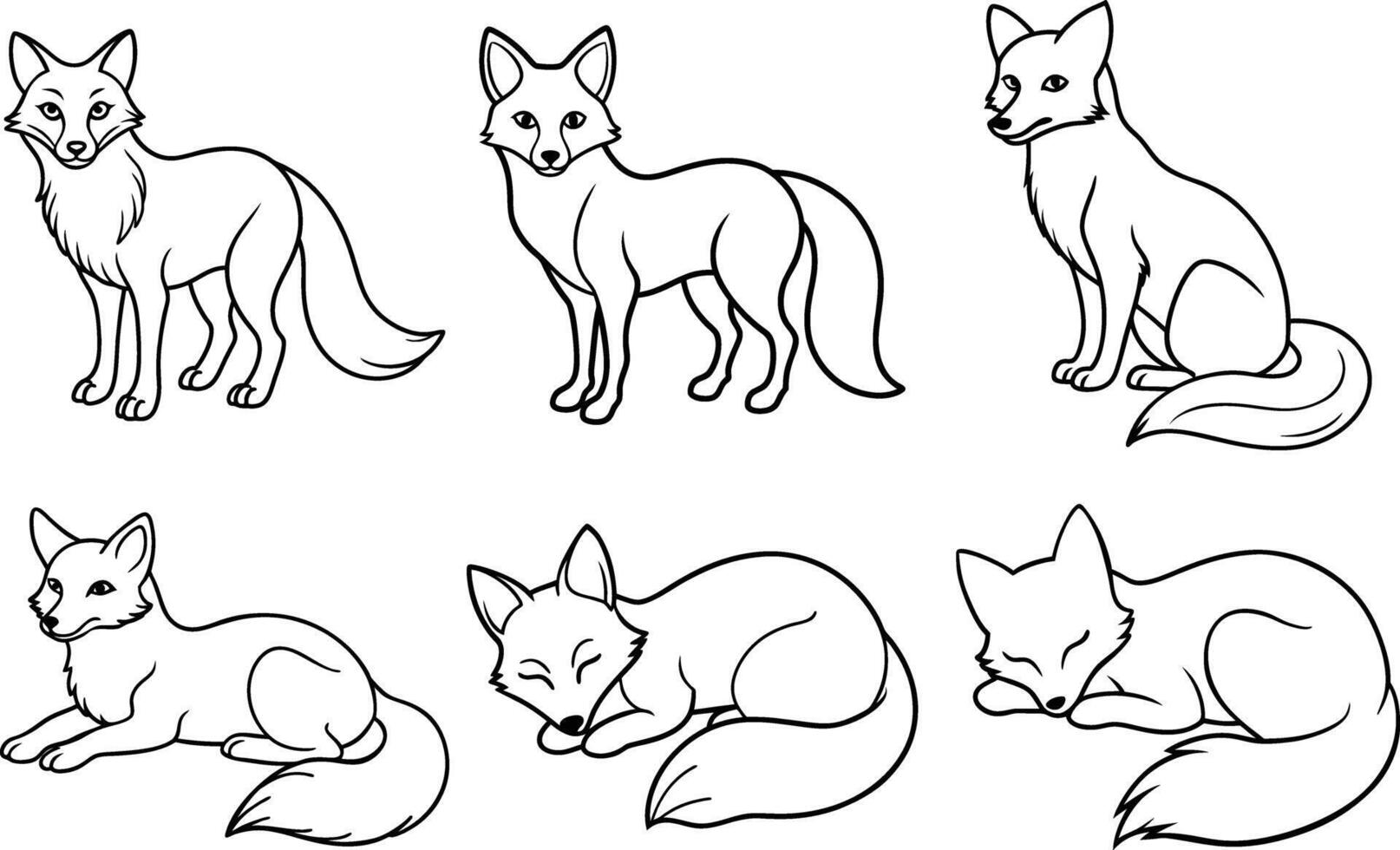 A beautiful fox line art set. vector