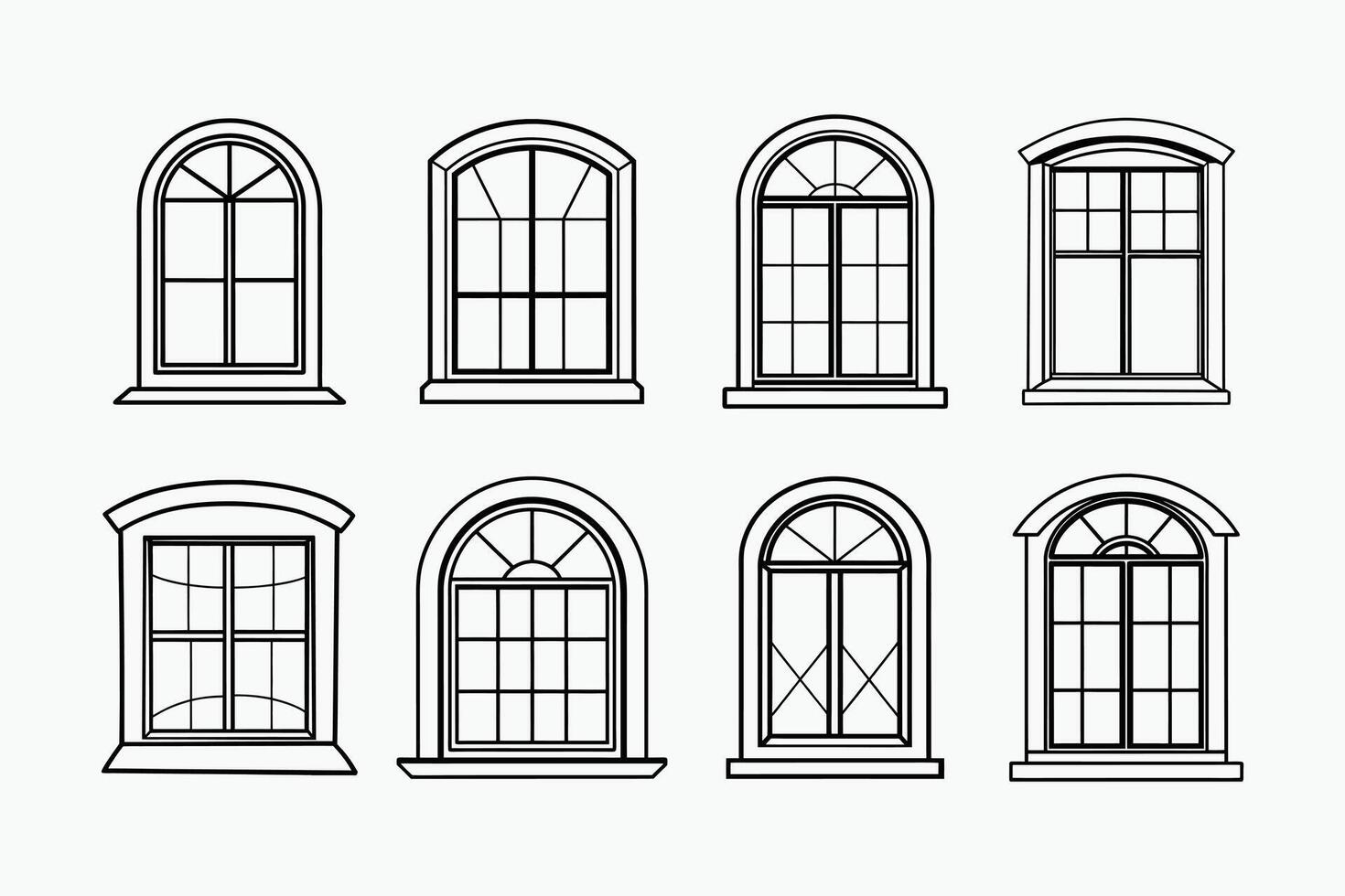 Icon set of Windows with bows in various styles. Pictogram collection in thin linear design. Fashion accessory elements. Simple outline illustration. And black on white background. vector