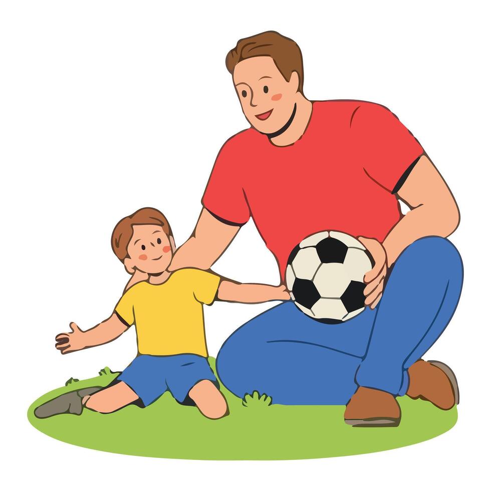 Dad and Child Activity Set Playing football vector