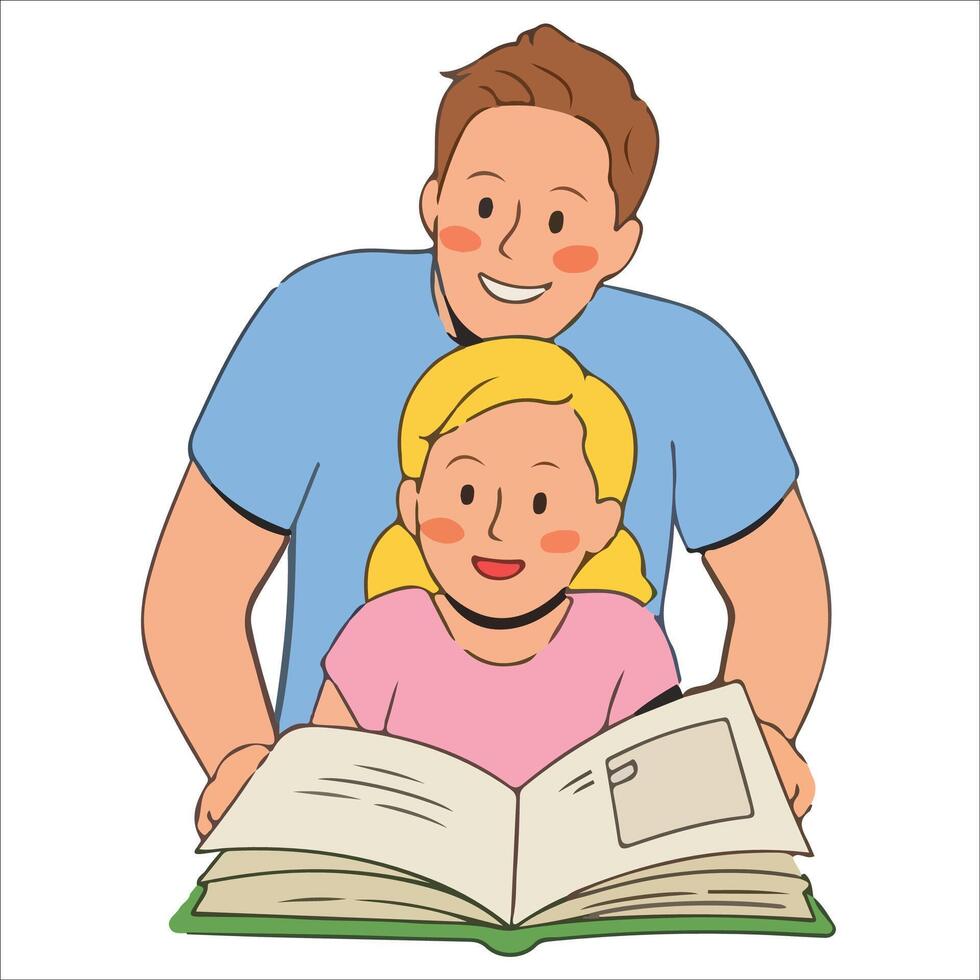 A man and a little girl are reading a book vector