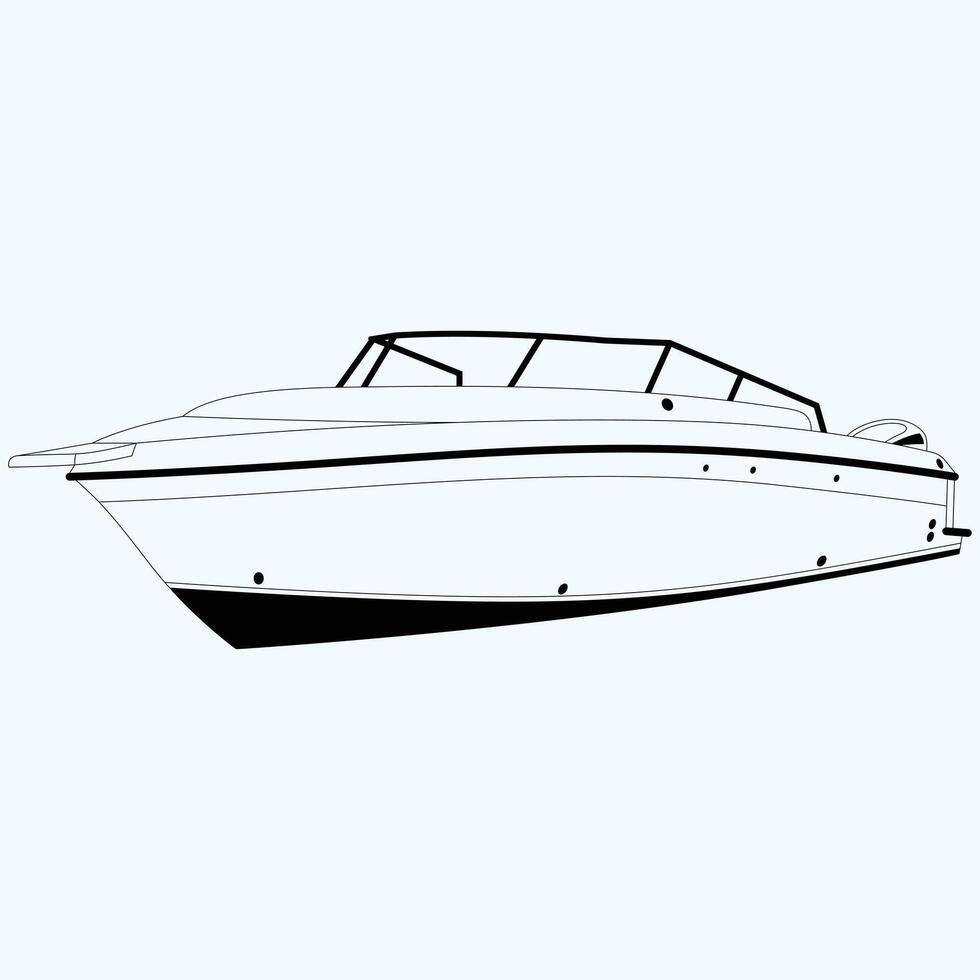 Line Art Boat One Color Fishing Boat Illustration vector