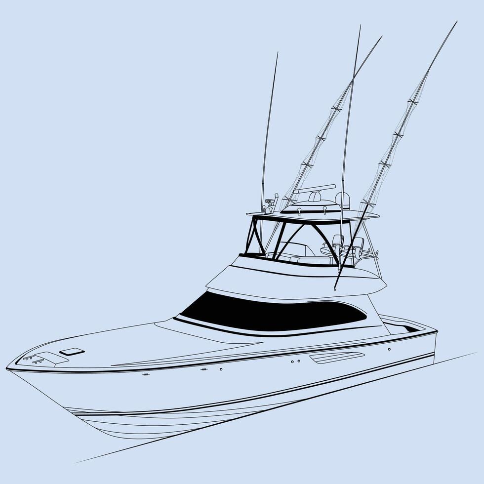 Fishing Boat Line Art One Color vector