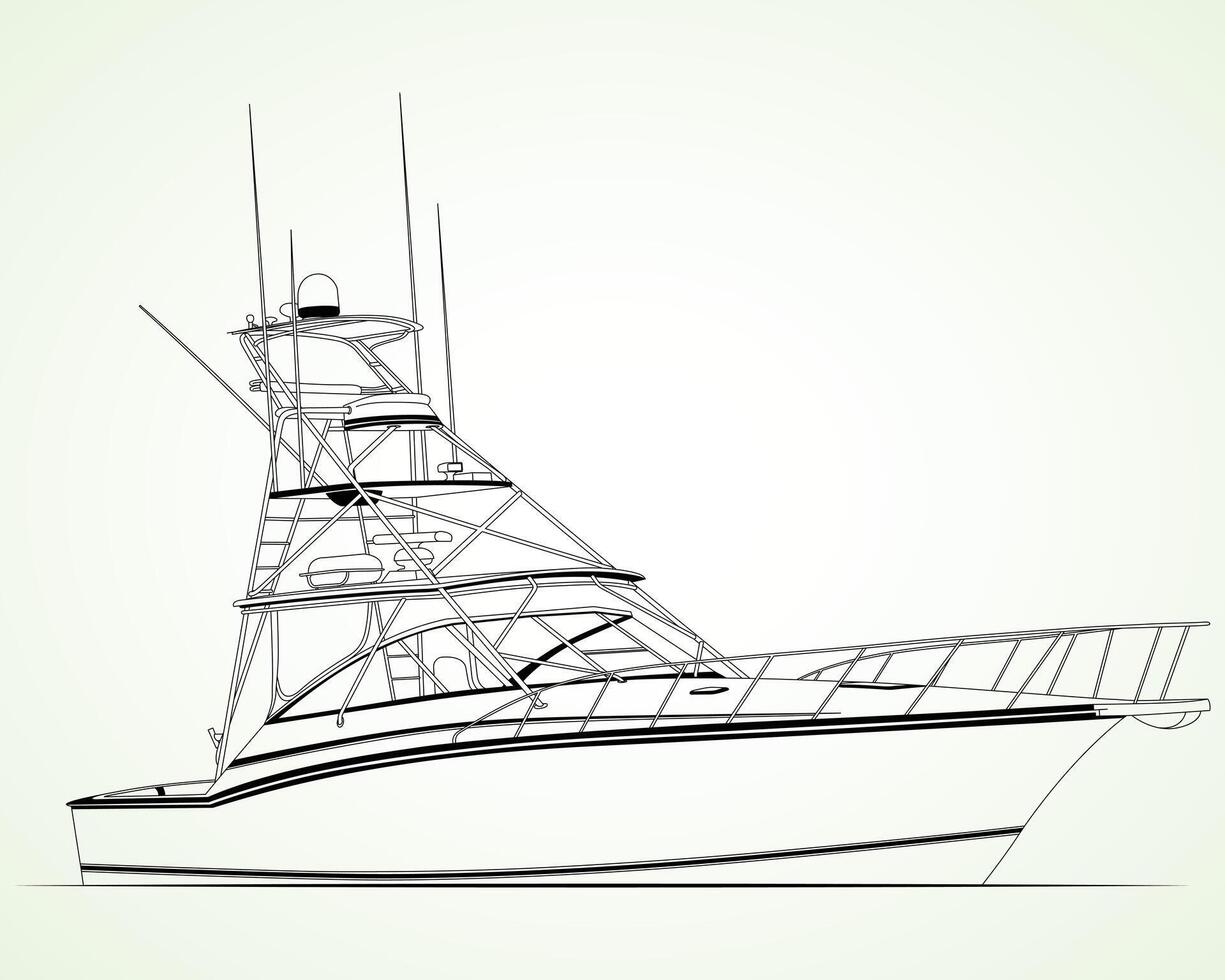 Fishing Boat Line Art and One Color vector