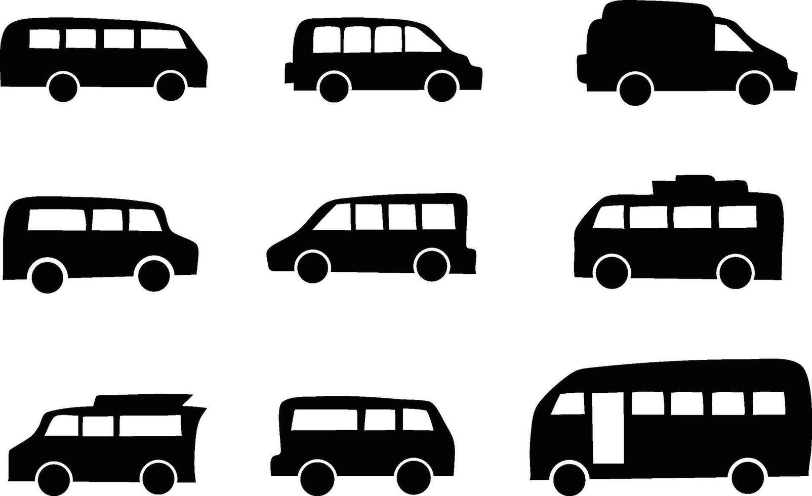 Van and Bus Silhouette Icon Set vector