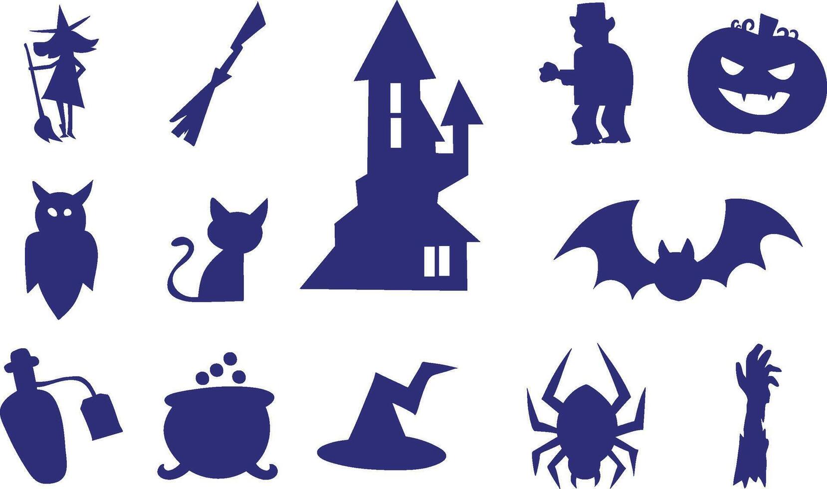 Spooky Halloween Silhouette Icon Set in Flat Style vector
