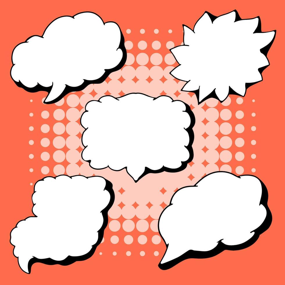 Playful Black and White Speech Bubble Collection for Comics with red background vector