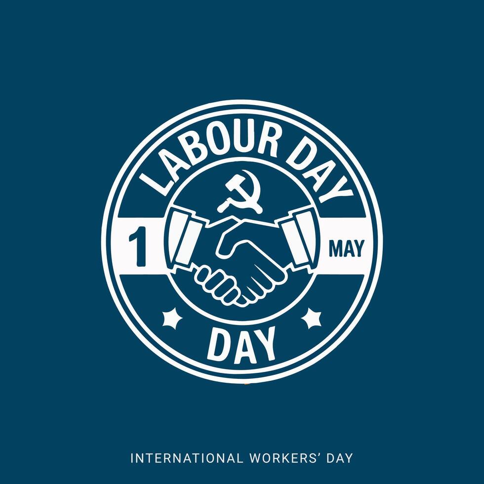 international workers day logo with handshake and hammer and sickle vector