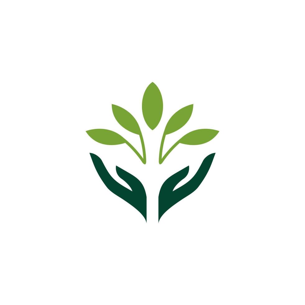 hands plant symbol, leaf logo design green color vector