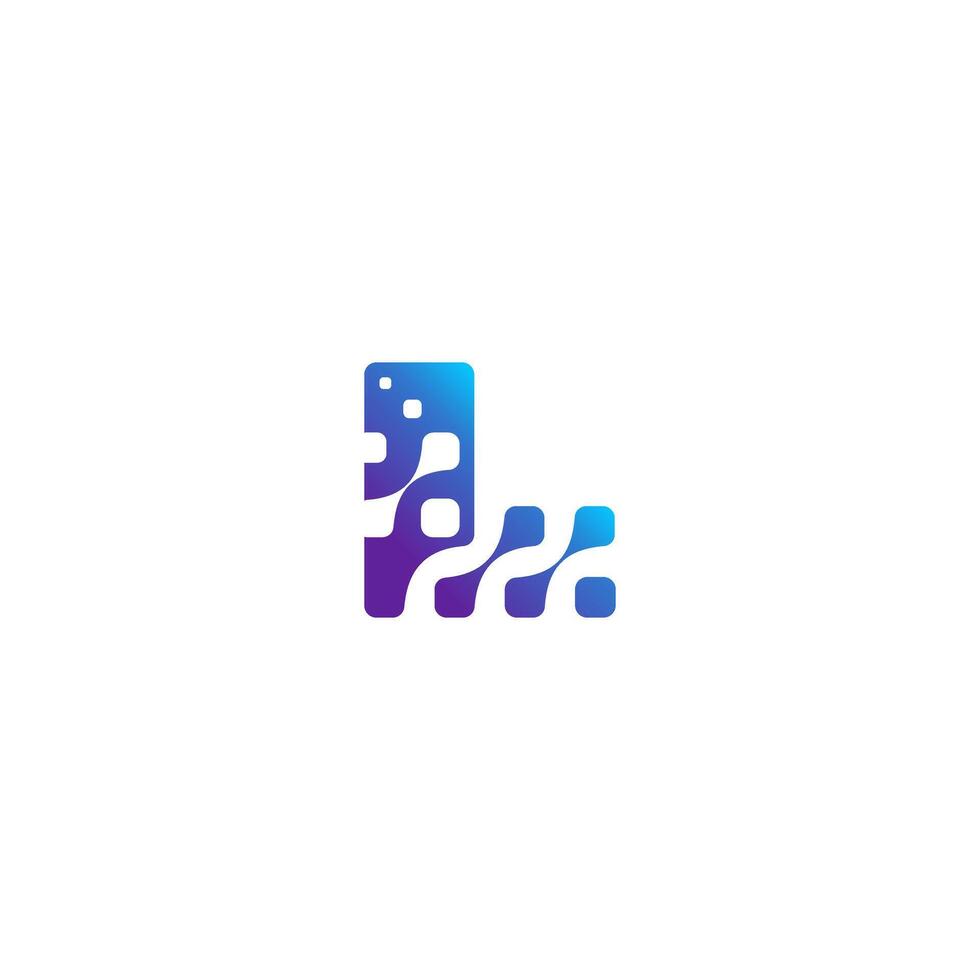 Letter L with pixel tech element and dots connection logo design. vector