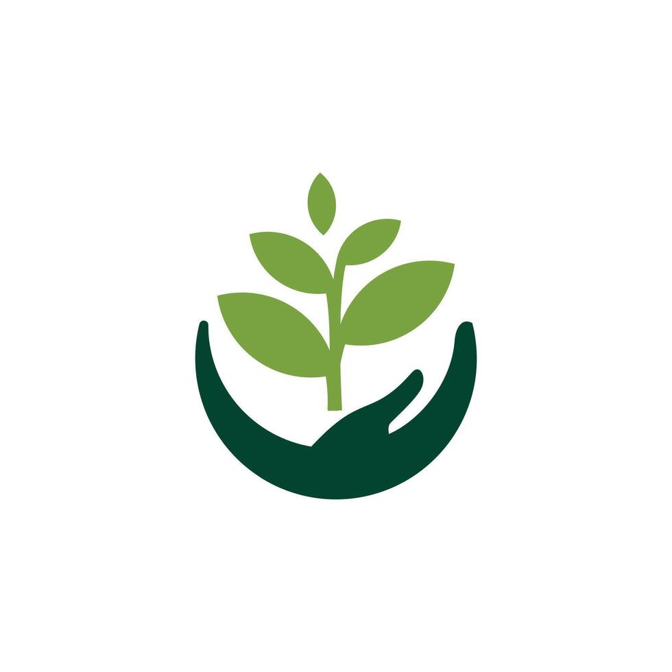 hand tree plant logo, grow symbol, leaf green, icon template vector