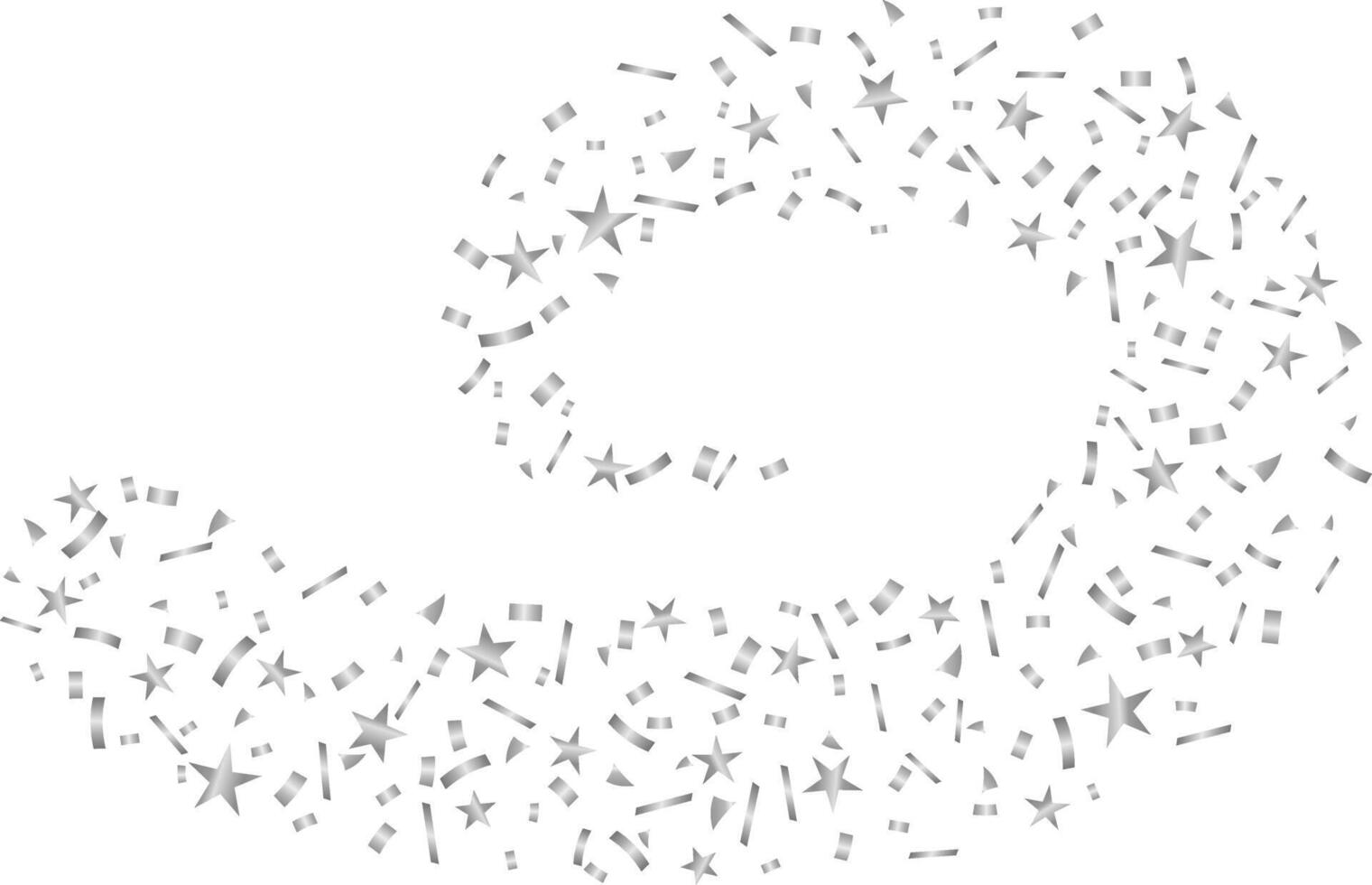 Gradient silver stars and confetti element isolated swirl line on transparent background vector