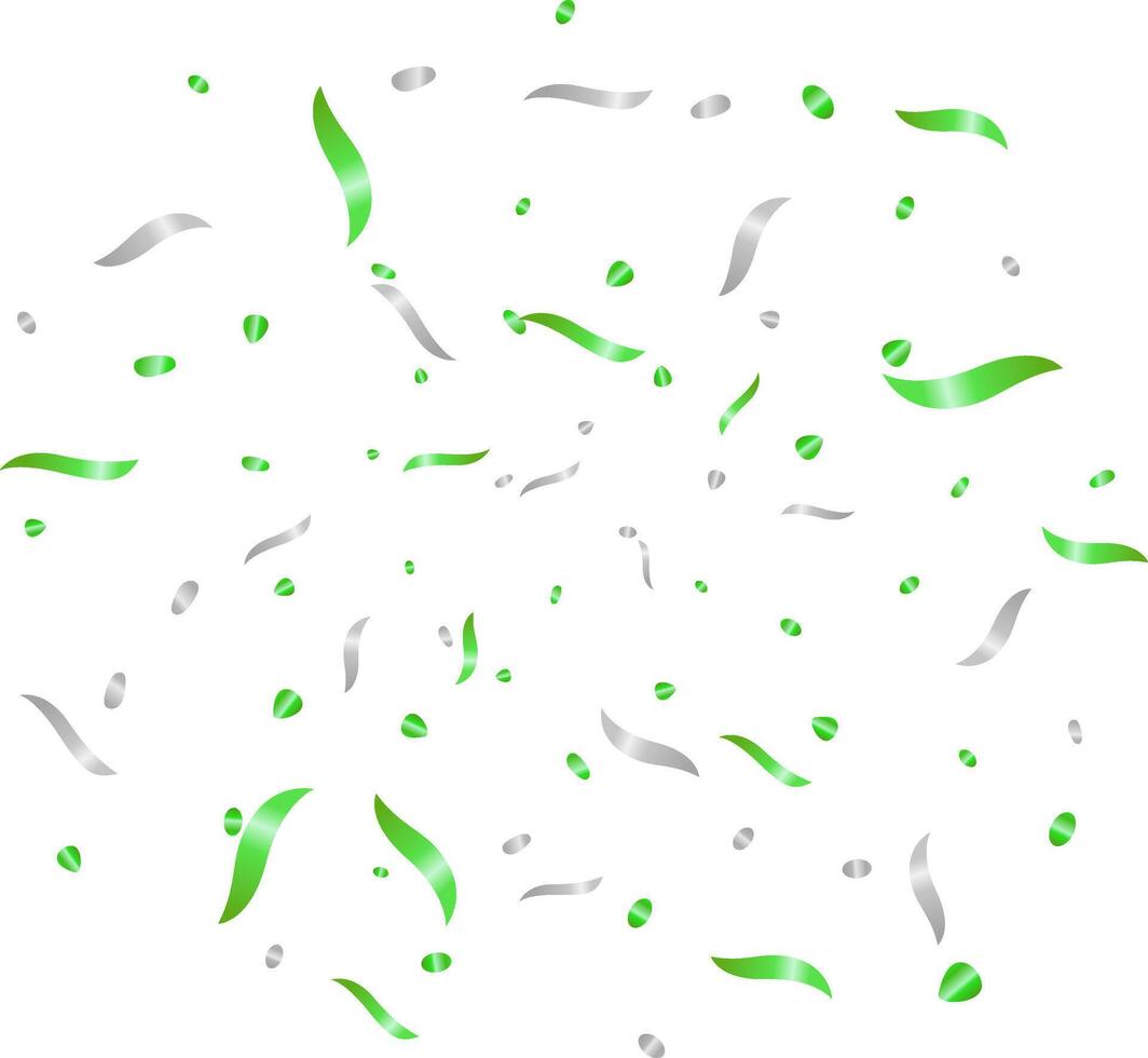 Greeting celebration illustration with fun explosion. banner background with green and silver winding ribbons confetti vector