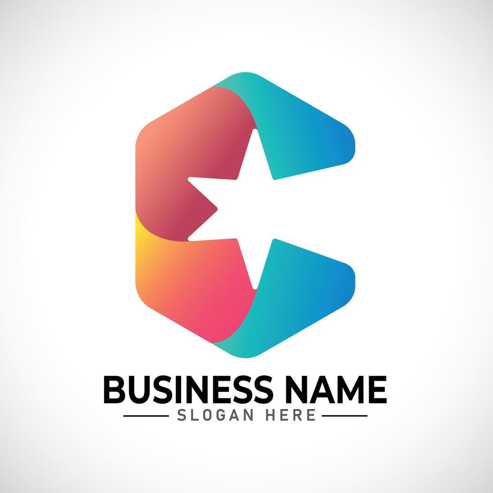 C star gradient letter logo vector