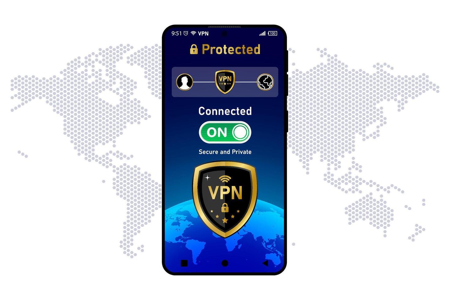 vpn virtual private network to secure internet connection for all devices on world vector