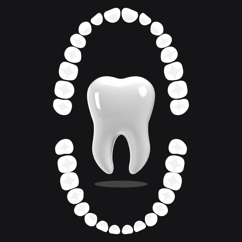 Tooth white, 3D illustration of a tooth and full mouth illustration vector