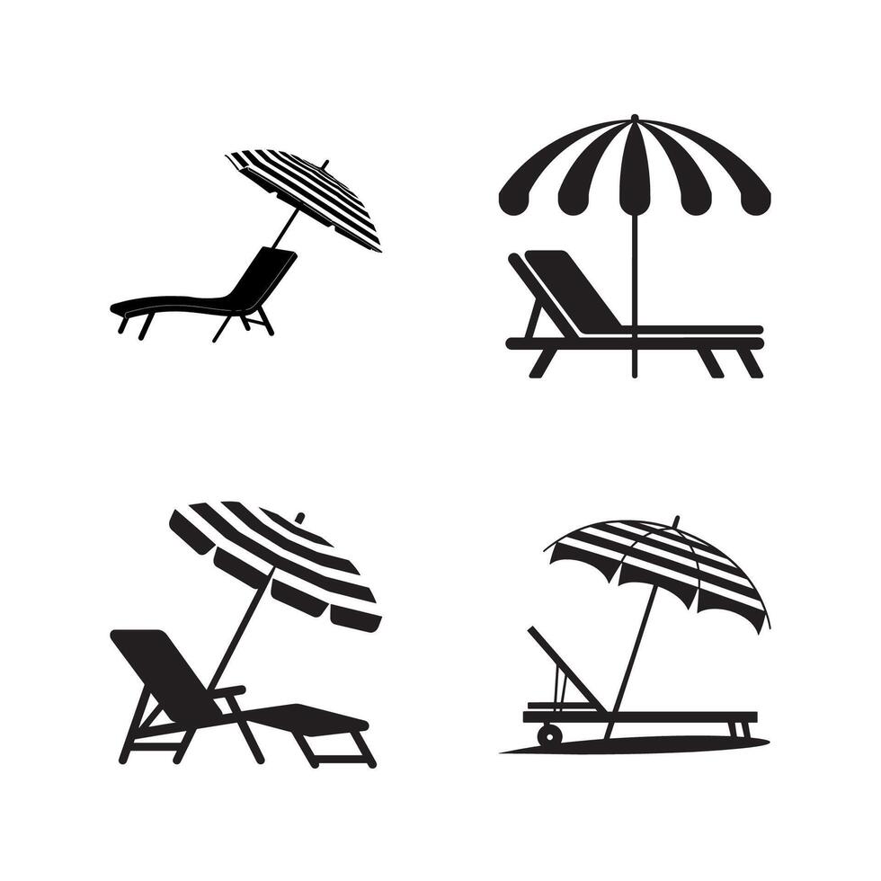 Beach Loungers and Parasols - Minimalist depictions of beach loungers, paired with parasols, showcase the essence of leisure, relaxation, and the perfect seaside retreat vector
