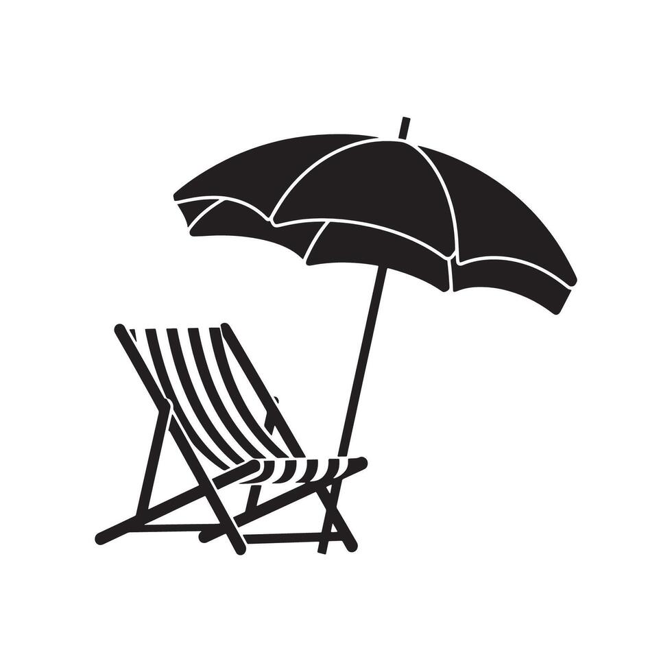 Silhouette icon of Relaxing Beach Chair with Beach Umbrella on white background vector