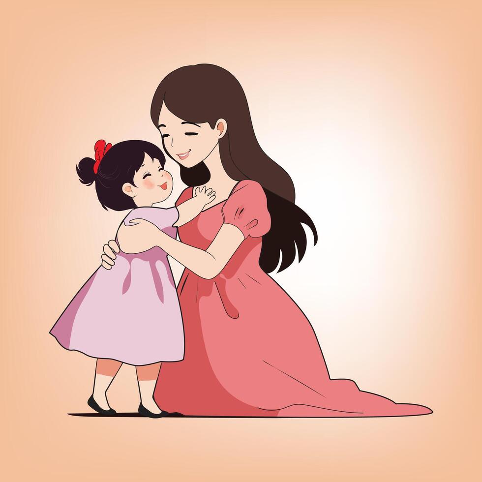 Mother and daughter hugging each other vector