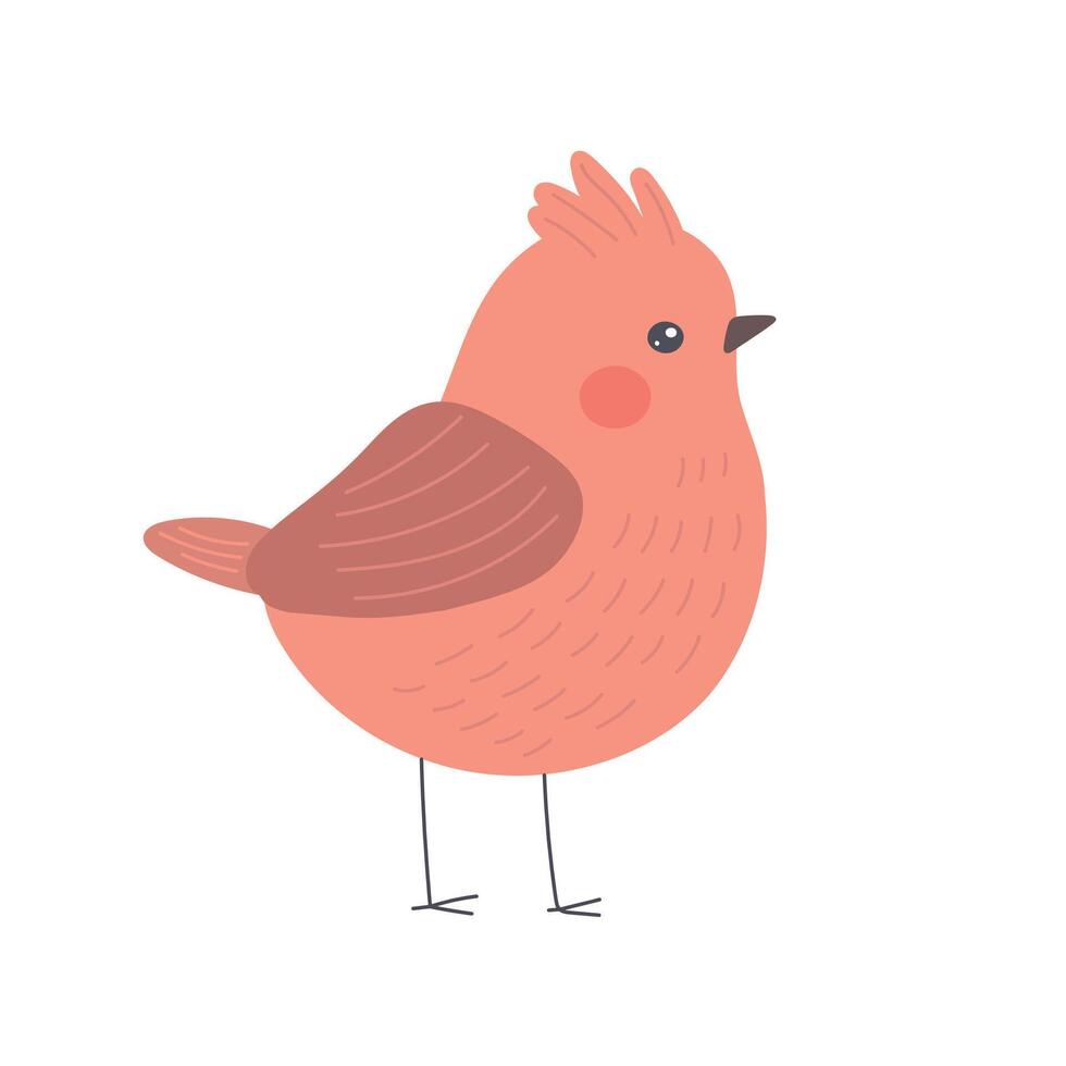 Fluffy orange bird with brown wings and rosy cheeks in minimalist style, ideal for cozy pet clipart, soft animal icons, and whimsical character design vector