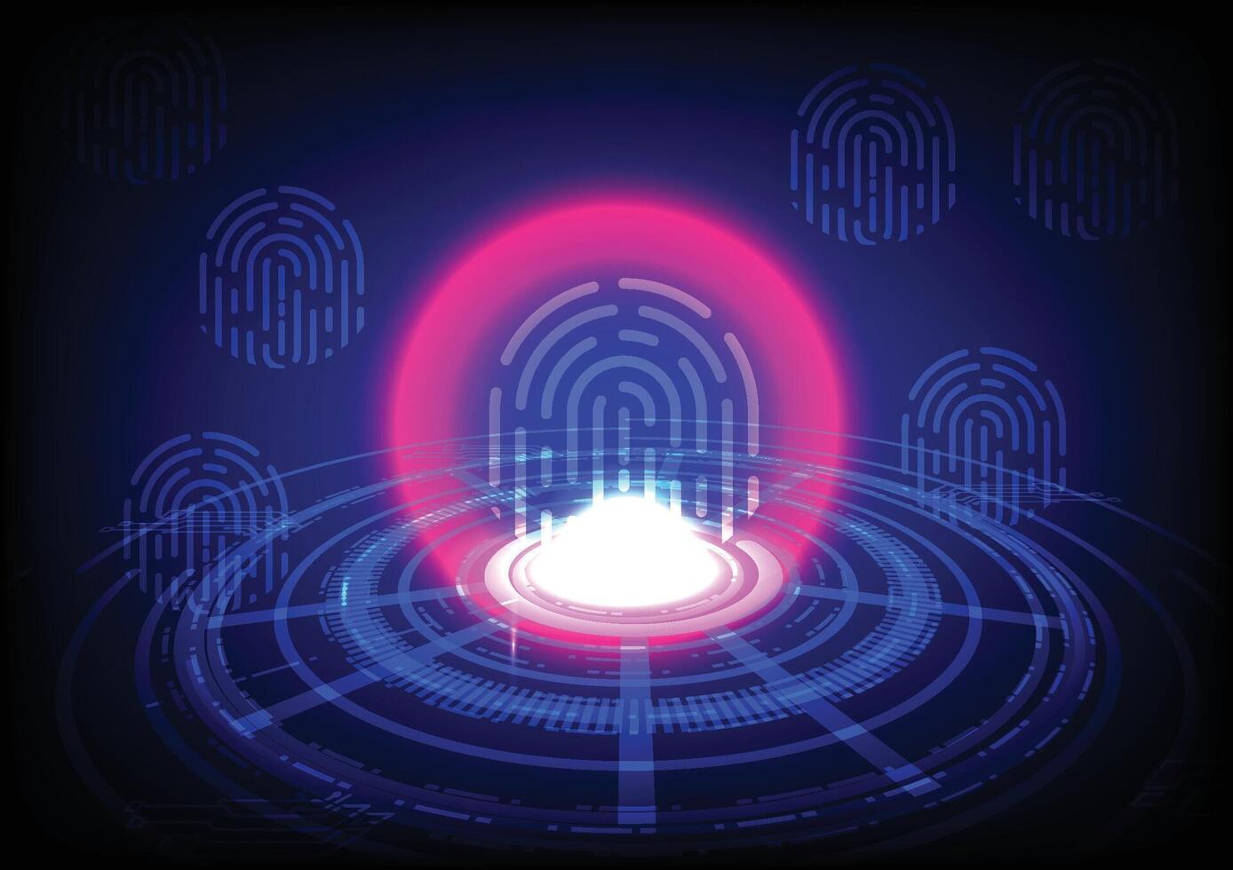 Digital fingerprint scanner with technology background illustration vector