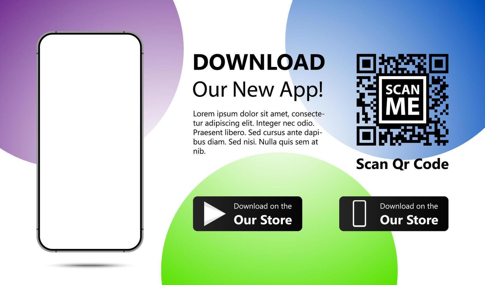 Download our app for mobile phone. Advertising banner for downloading mobile app vector