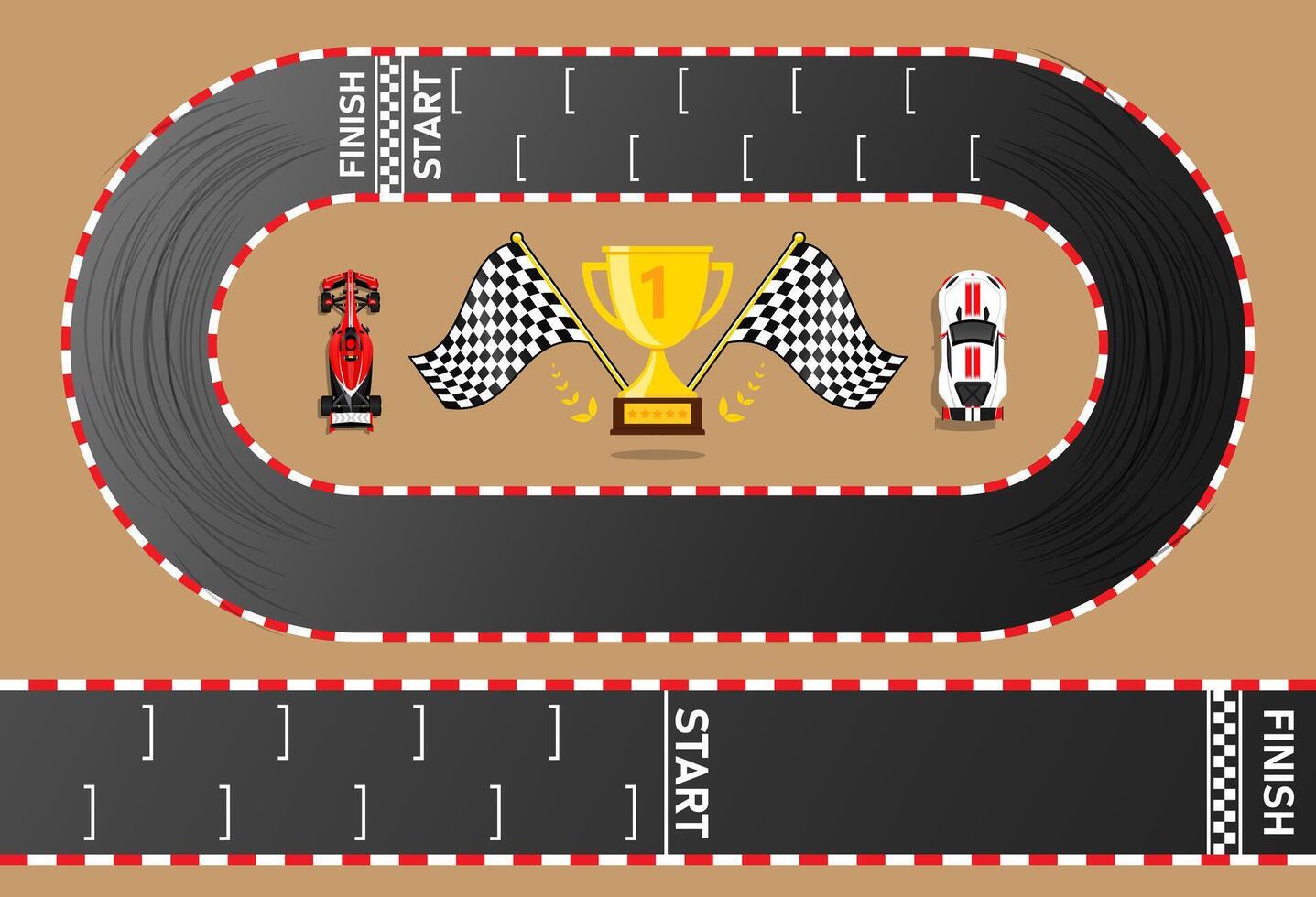 Racing track, top view of asphalt roads set, kart race with start and finish line vector