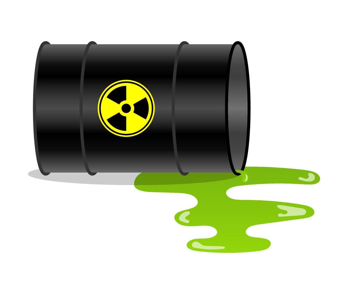 Radioactive waste in barrel Industrial environmental pollution with toxic and chemical waste vector