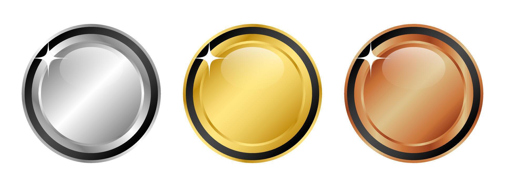 Award golden, silver and bronze blank medals vector