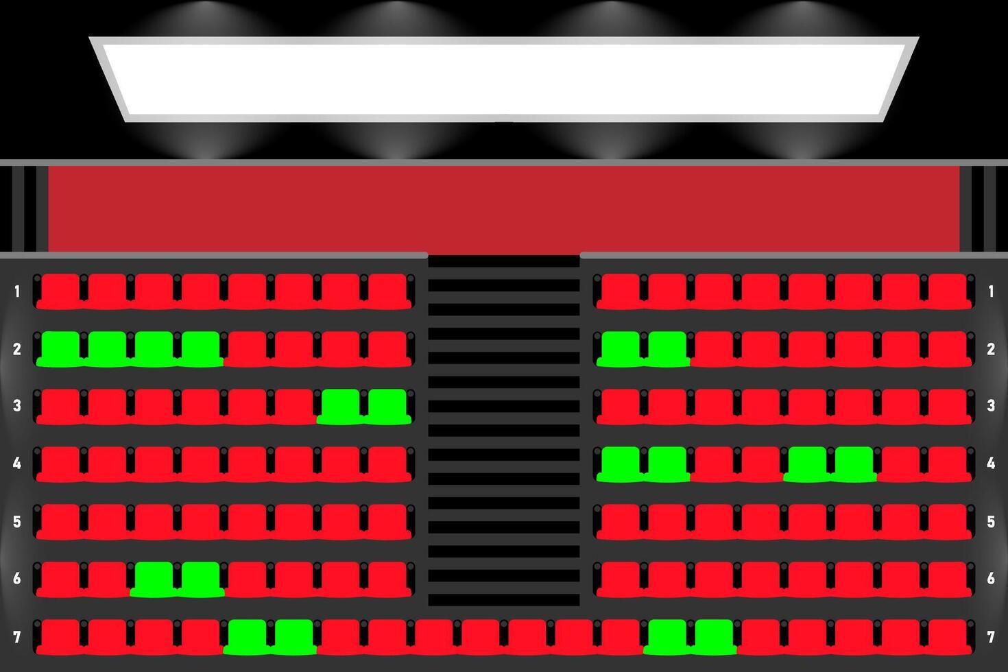 Cinema seats booking online ui design scheme or film movie theatre places reservation template layout vector