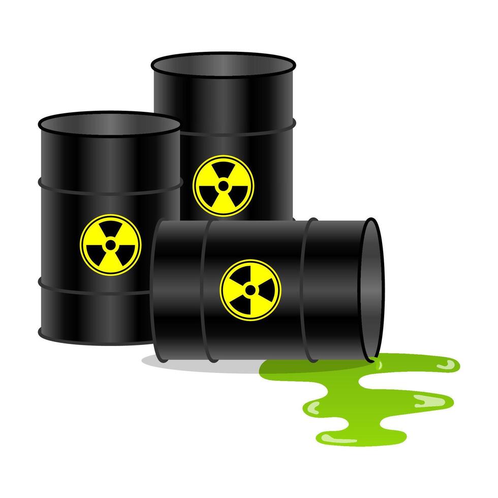 Radioactive waste in barrels Industrial environmental pollution with toxic and chemical waste vector