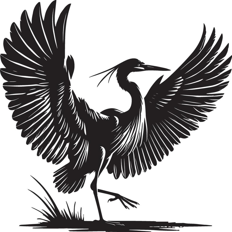 Heron with wings spread vector