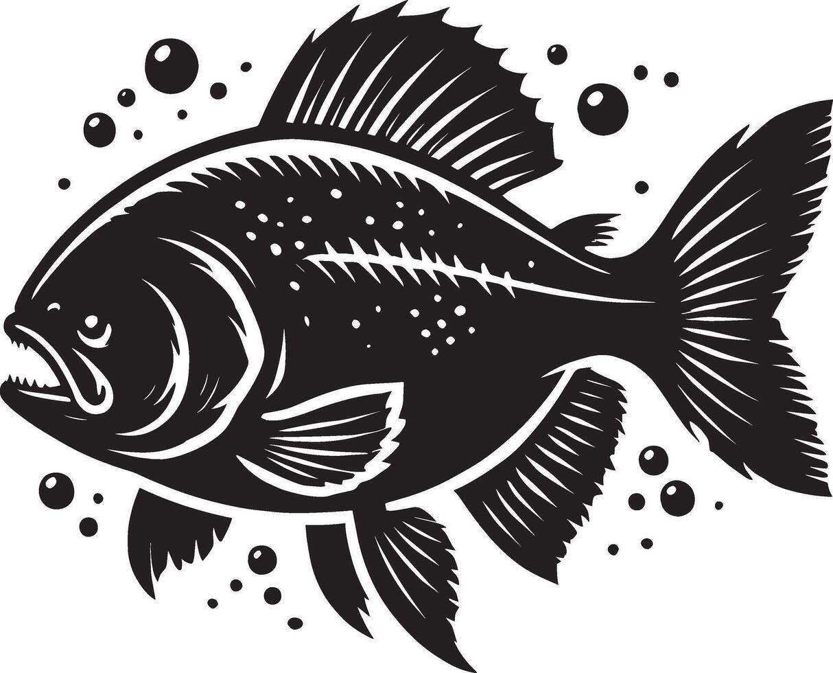 A black and white fish with bubbles on it vector