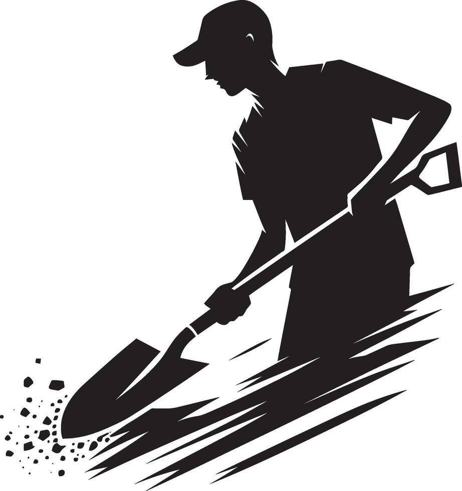 A silhouette of a man with a shovel vector