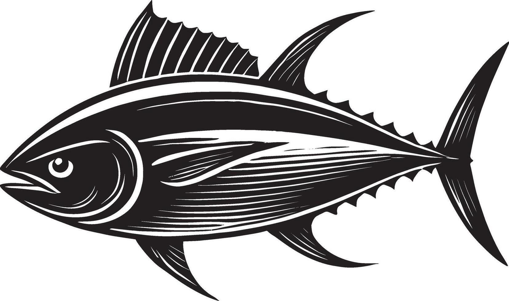 A black and white illustration of a tuna fish vector